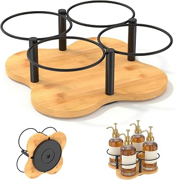 Rotating Coffee Syrup Holder, 4-Bottle 8cm Wooden Syrup Organizer Coffee Bar Accessories, Coffees Syrups Rack for Party Mini Bar Cabinet Home Bars Essentials Stand