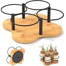Rotating Coffee Syrup Holder, 4-Bottle 8cm Wooden Syrup Organizer Coffee Bar Accessories, Coffees Syrups Rack for Party Mini Bar Cabinet Home Bars Essentials Stand