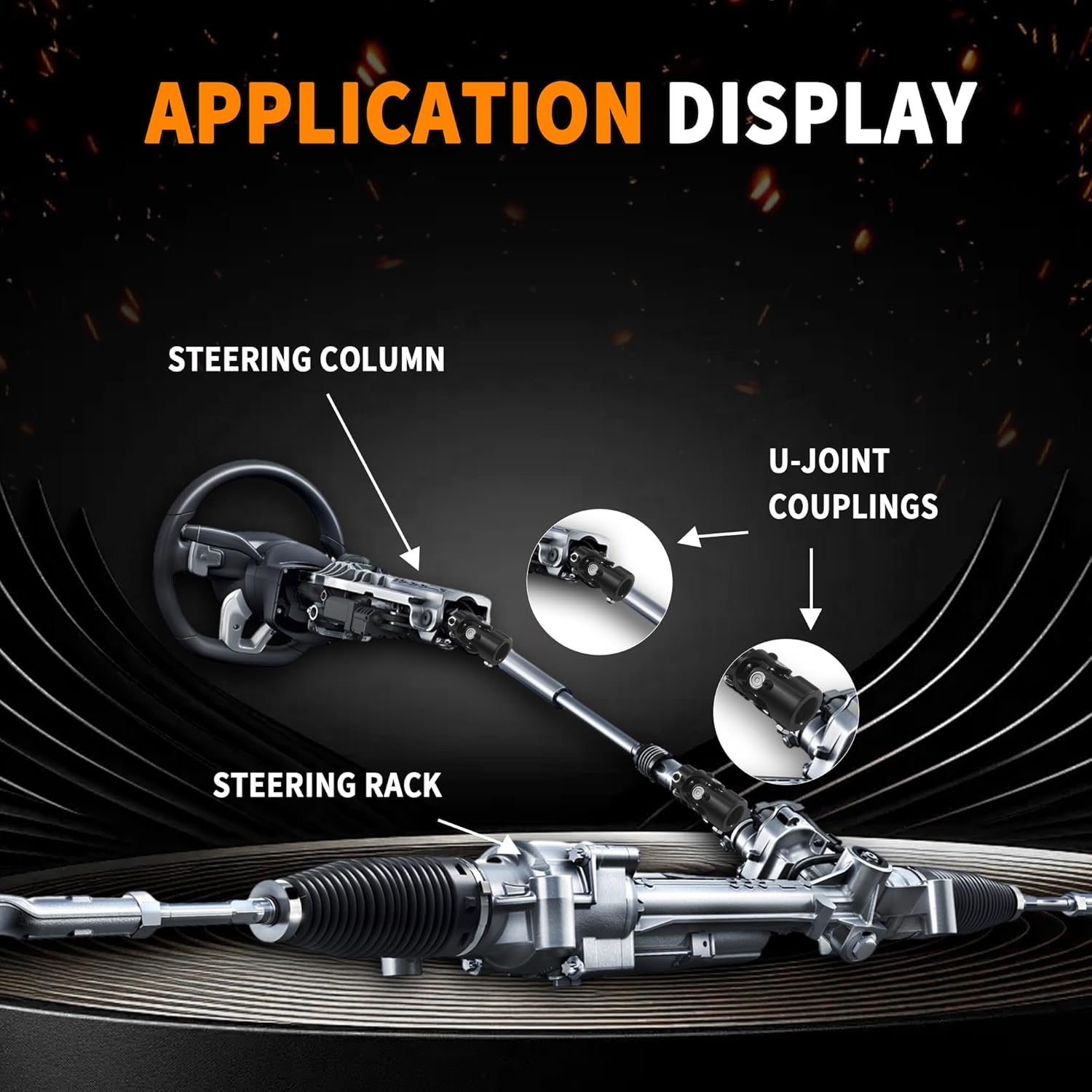1"-48 Spline X 3/4" DD Black Steering Universal Joint Single U Joint Shaft, Total Length: 83mm (3-1/4")
