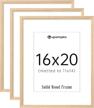 upsimples 16x20 Frames Set of 3, Natural Solid Wooden Picture Frames, Display 11x14 with Mat or 1...