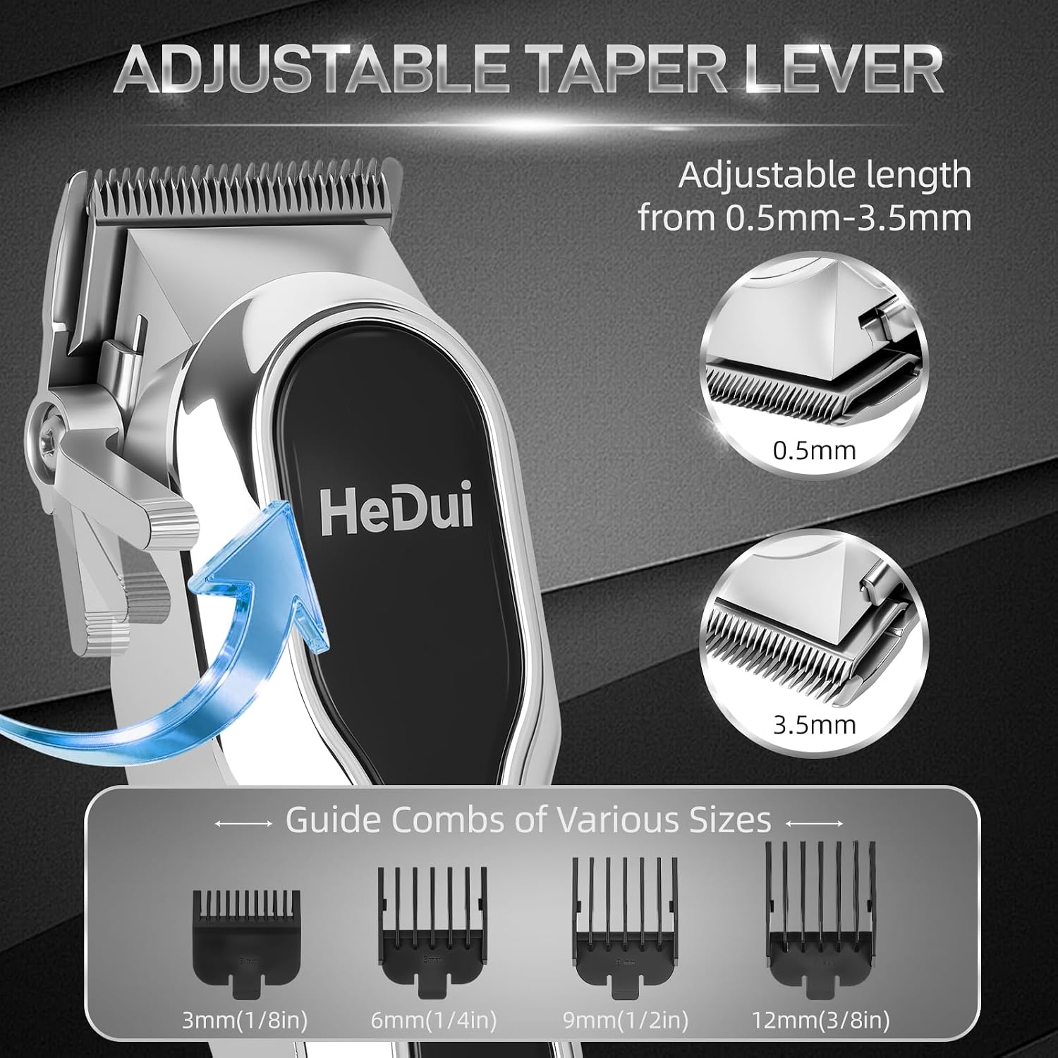 HeDui 2 Pack Hair Clippers for Men Cordless Barber Clipper with LED Display 7000RPM Heavy Duty Motor Stainless Steel Blade Low Noise Hair Trimmer with Adjustable Fade Lever & 4 Guide Combs