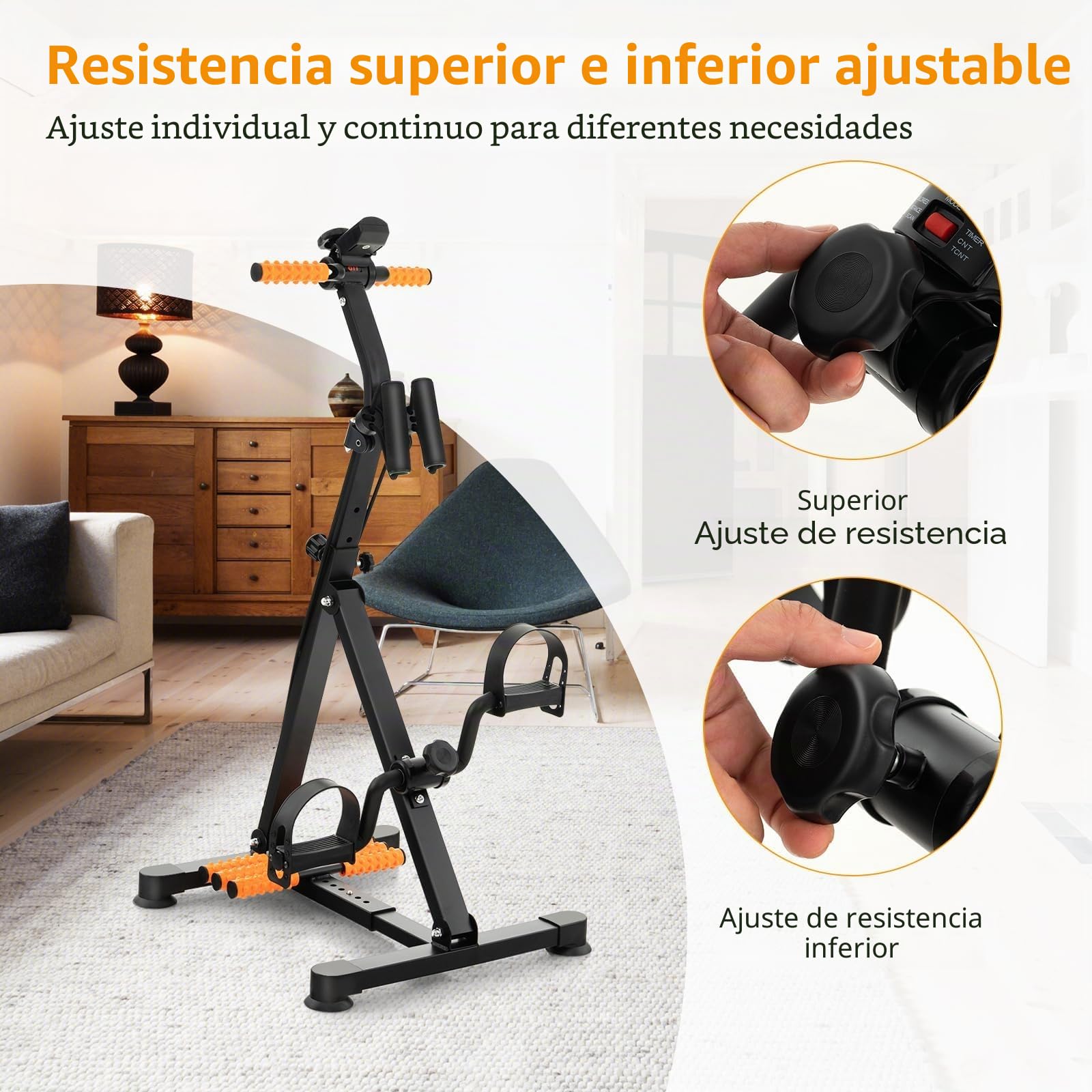 GOPLUS Pedales Estaticos para Personas Mayores, Entrenamiento de Brazos y Piernas con Pantalla LCD, Ergómetro, Altura y Longitud Ajustable con Masaje, 45 x 43-53 x 87-100 cm