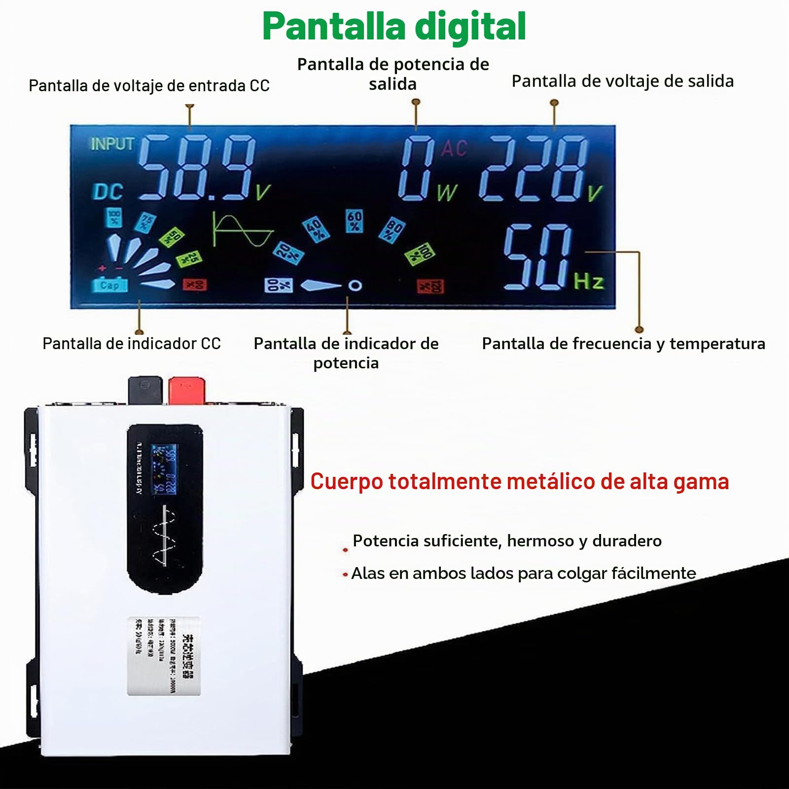 Inversor de Corriente de Onda sinusoidal Pura de 5000 W, convertidor de Voltaje de 12 V, 24 V, 48 V, 60 V, 72 V CC a 110 V 220 V CA con Pantalla LCD, para hogar/RV/camión/Camping,72V5000W
