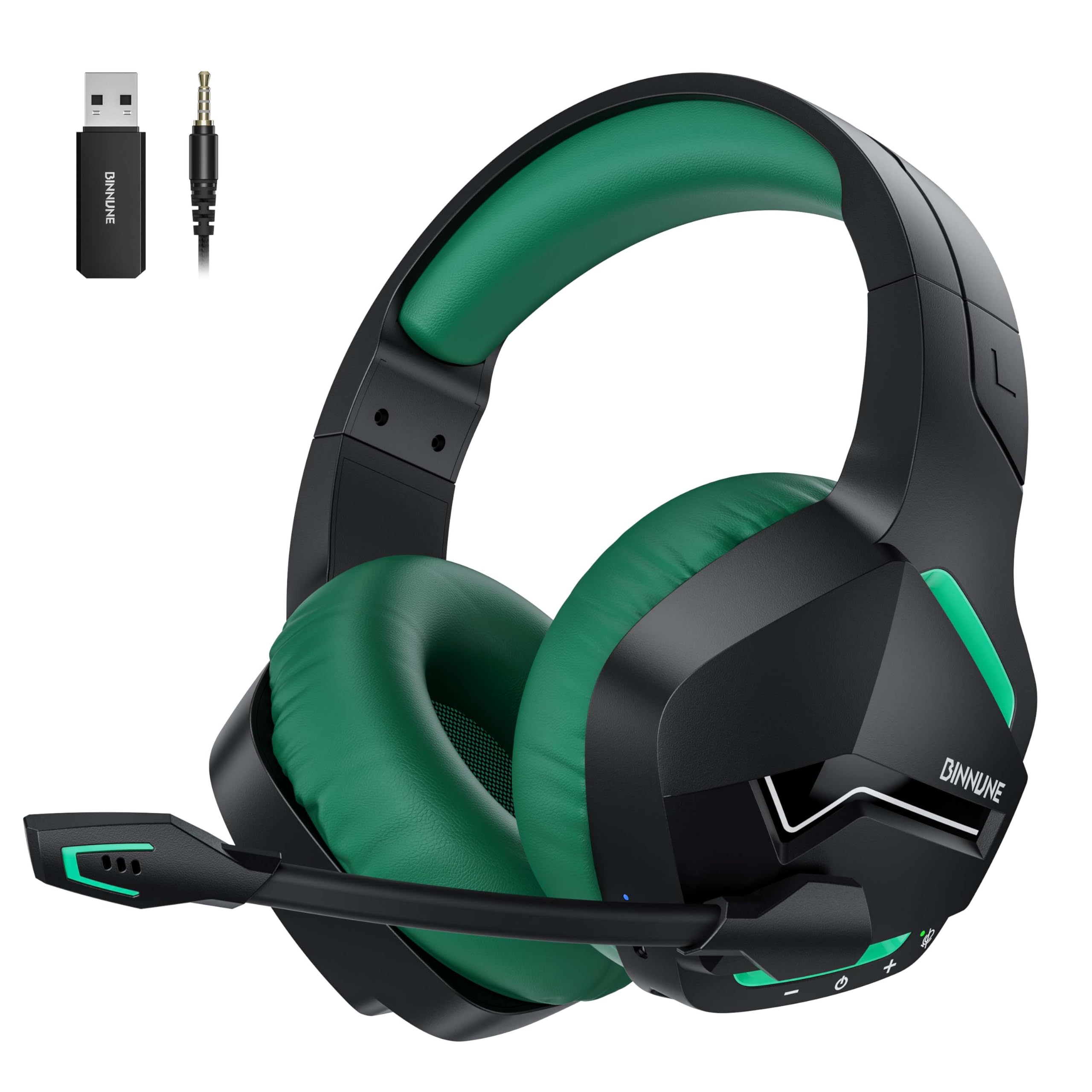 BINNUNE Wireless Gaming Headset with 2.4GHz for PS5, PS4, PC, Switch, FPS Gamers, 120Hrs+ Bluetooth 5.3 Gaming Headsets with Noise Canceling Mic, 50MM Gaming Headphones for Laptop, Mobile, Mac