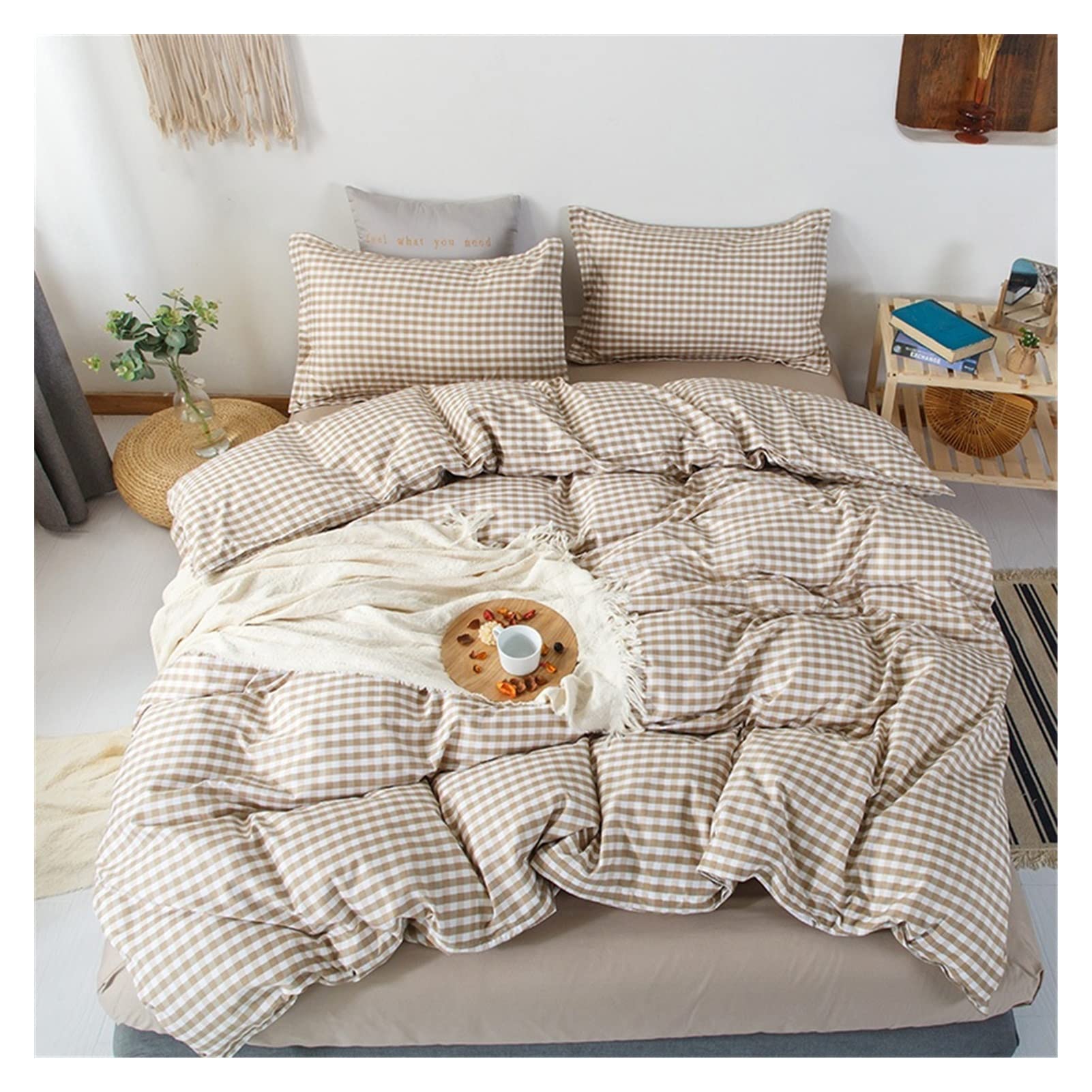 Copripiumino Matrimoniale Brown Plaid Duvet Cover 220x240 federa 3pcs, set di biancheria da letto, coperchio trapunta 150x200, coperchio coperta, lenzuolo, doppia regina king size Copripiumino Singolo