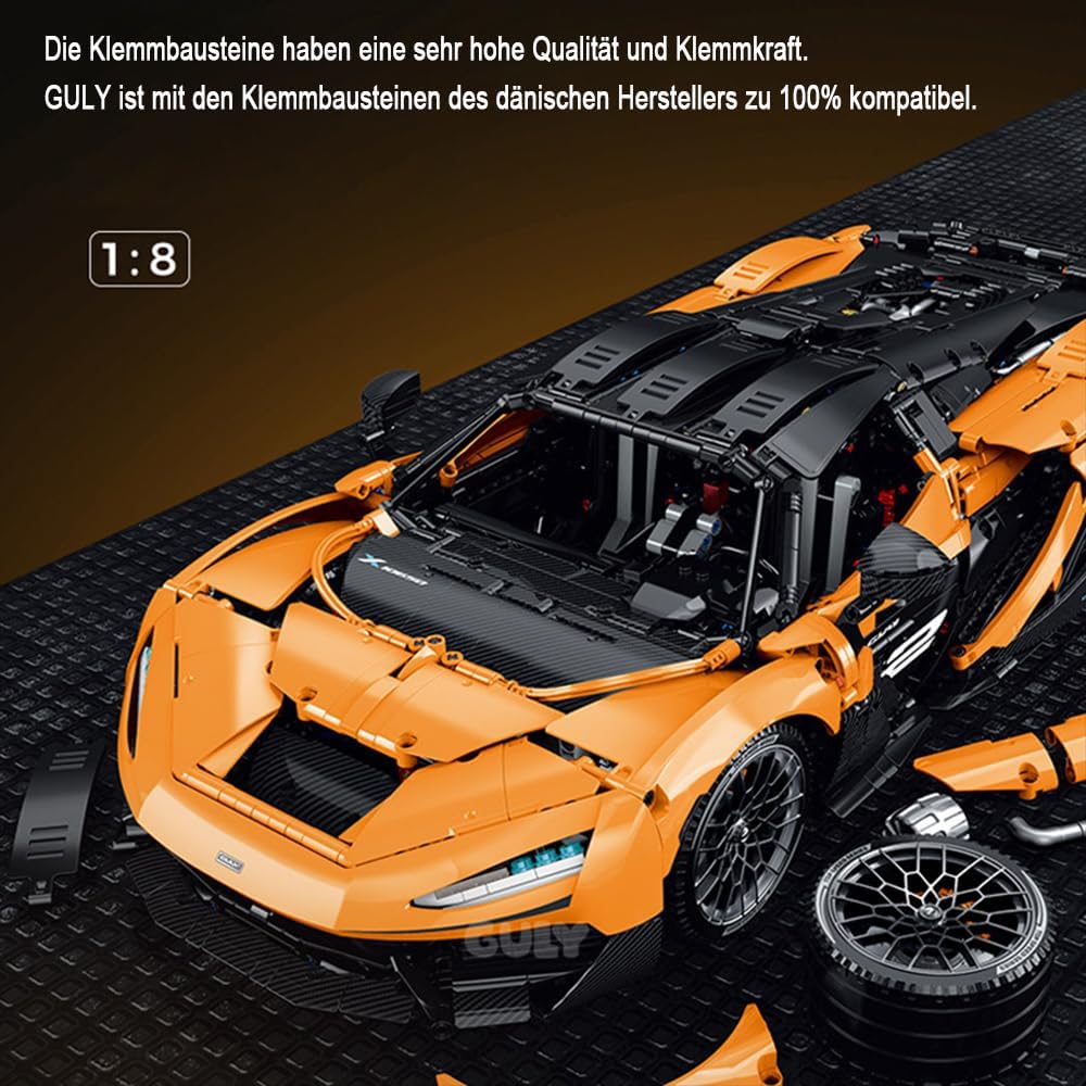DOYAY Technik Auto für Mclaren W1 Orange Sportwagen, Technik Rennwagen Modell Bausatz, 3400+ Teile MOC Auto Modell, für Mclaren W1 Orange Rennauto (Originalverpackung)