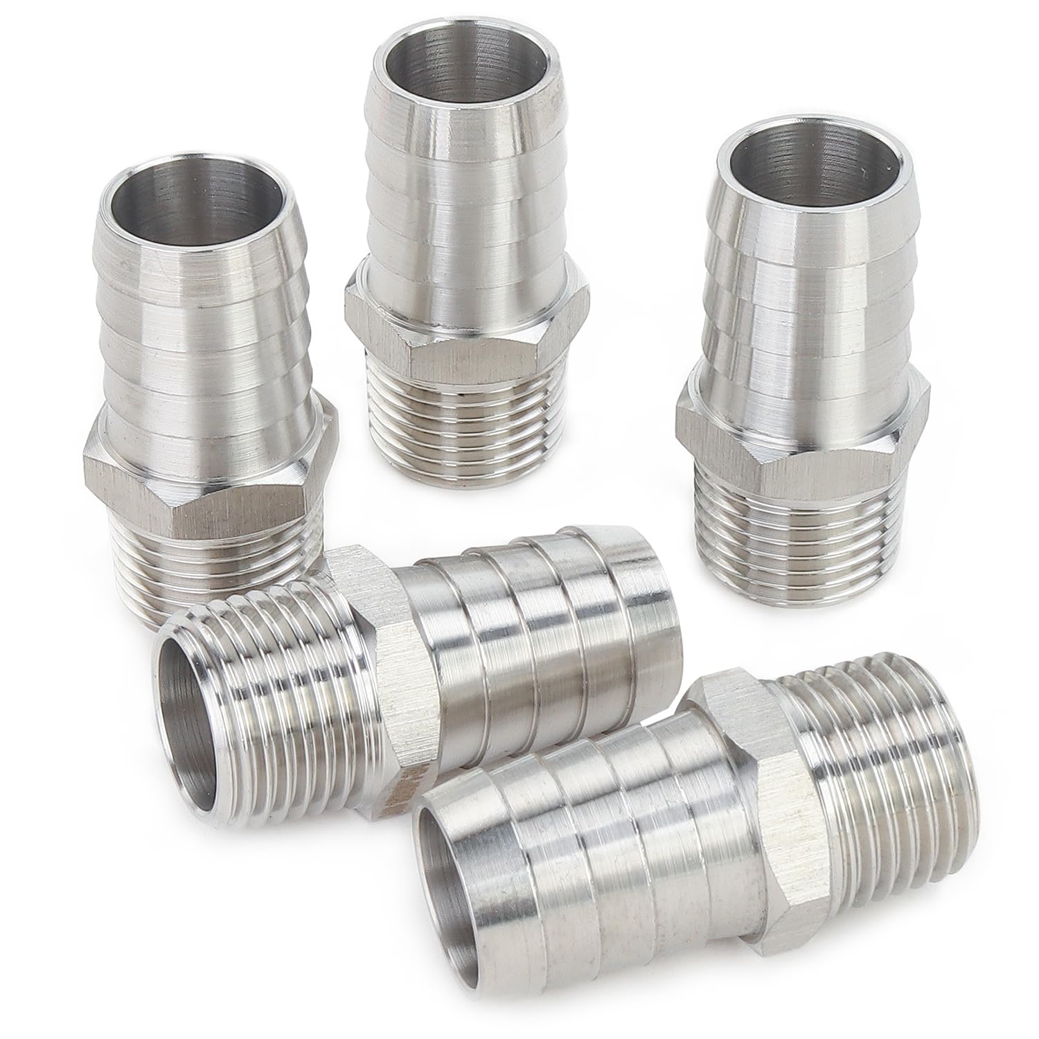 Ltwfitting Men's Pack Of 5Pcs Stainless Steel 316 Barbed Fitting Connector 1/2" Bspt X 3/4"(19Mm) Hose Barb Fuel Gas Water (Pack Of 5)