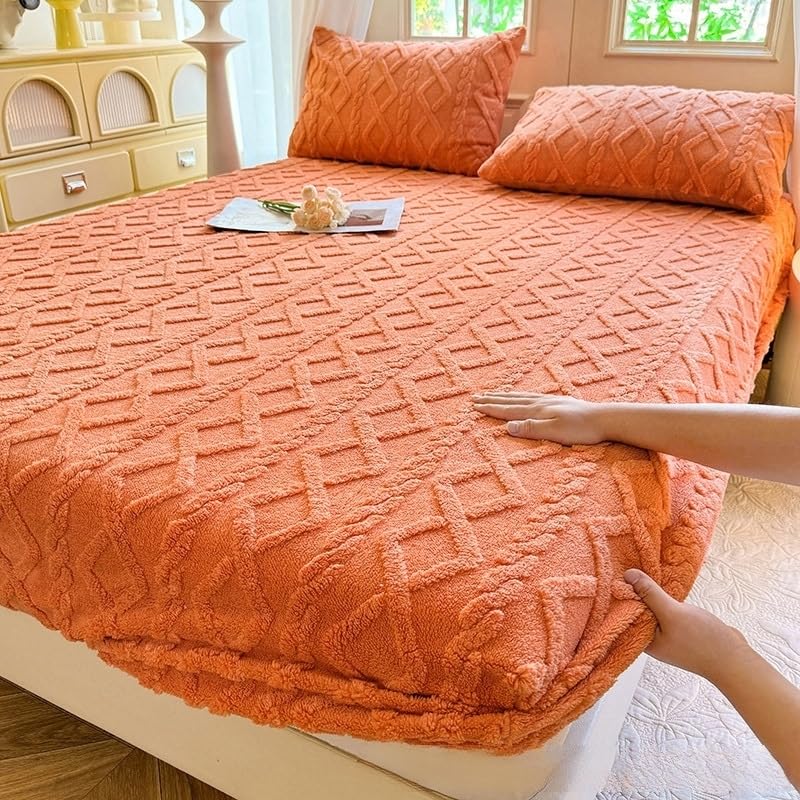 Lukery Sabana Bajera Ajustable para Invierno, Bajeras Cama, Felpa Bed Sheets, para Colchones hasta 30 cm Altura, Ropa de Cama Premium, Protector de Colchón, Color Sólido (Naranja 01,90x200cm)