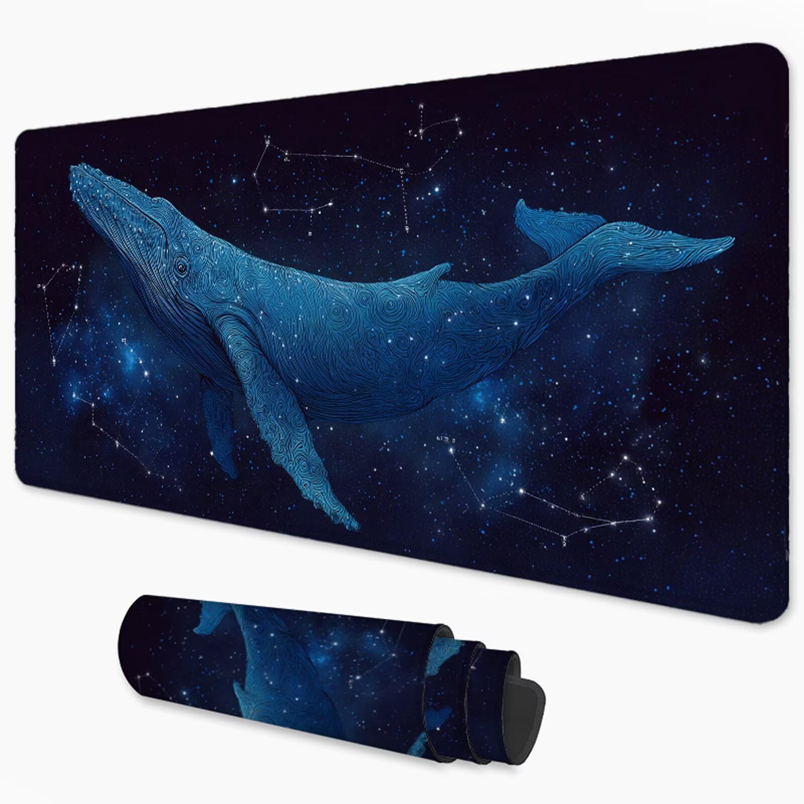 Podkładka pod mysz gwiaździste niebo podkładka pod mysz XXL 1200 x 600 mm wieloryb pod rękę biurko z wodoodporną powierzchnią i antypoślizgową podstawą, podkładka pod mysz do biura, komputera