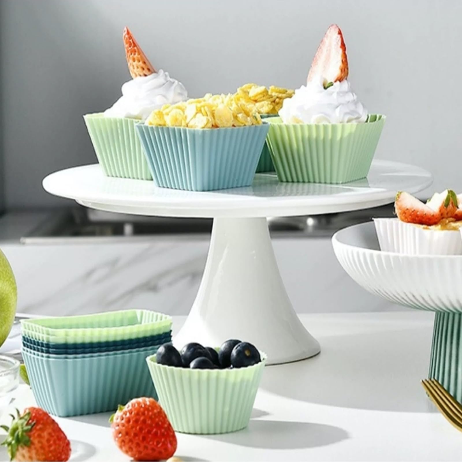 27 prostokątnych, kwadratowych i okrągłych silikonowych form do muffinek, babeczek, budyniu i pieczenia - wielokrotnego użytku formy do pieczenia