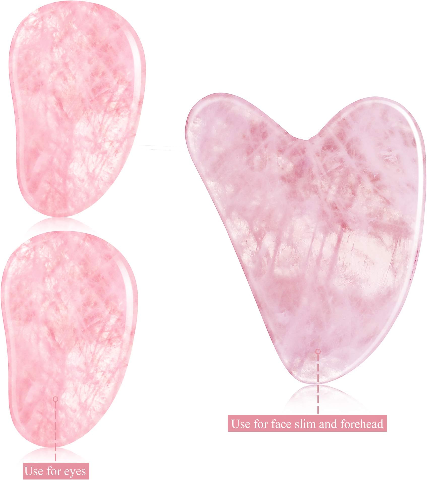 3 Packs Pink Rose Quartz Gua Sha Scraping Massage Tool, Natural Handmade Jade Stone Gua Sha Scraping Board for Anti Aging, Eye Puffiness, Facial Lifting,Relieve Stress,Improve The Blood Circulation