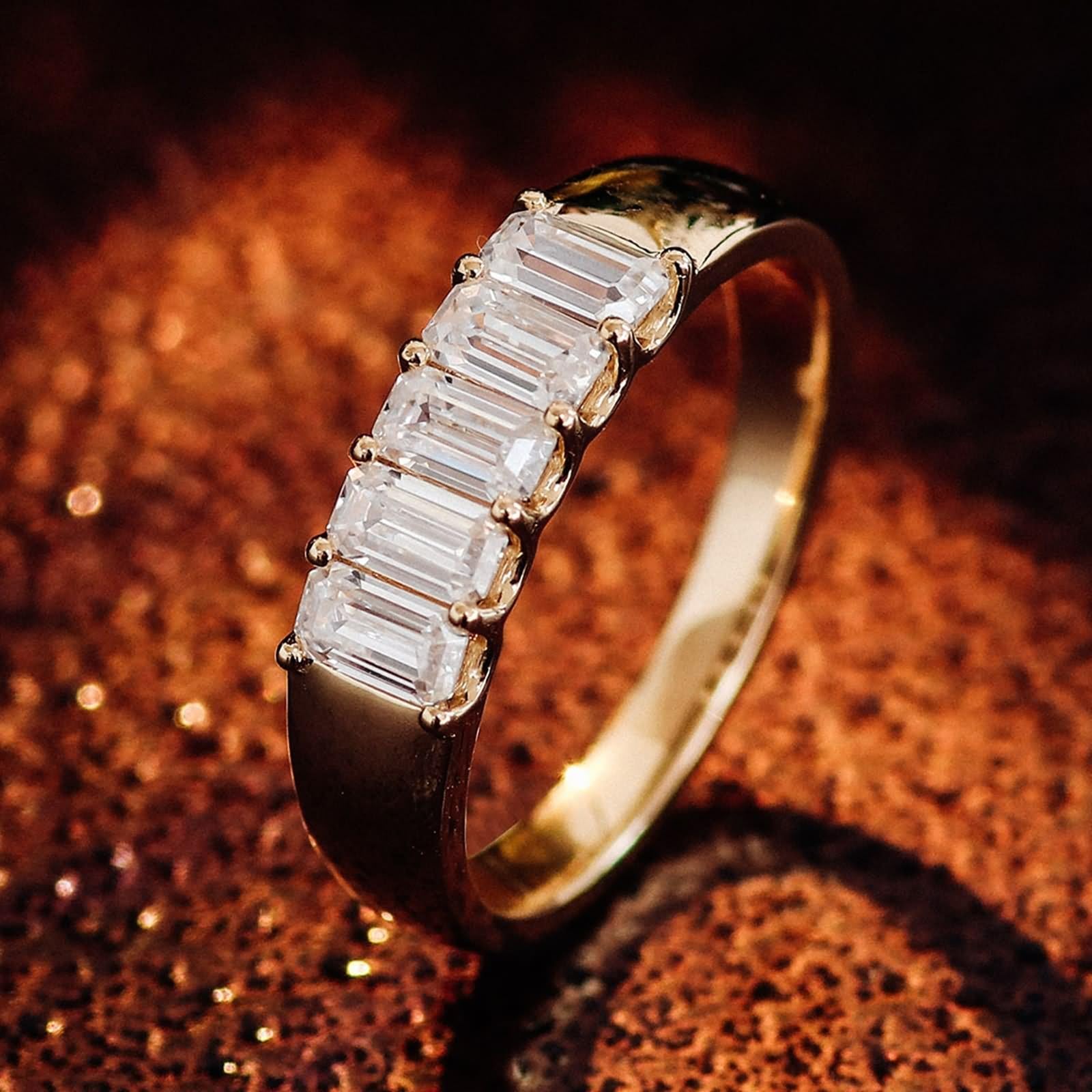 Anello da donna, anello rettangolare con taglio smeraldo moissanite mamma regalo