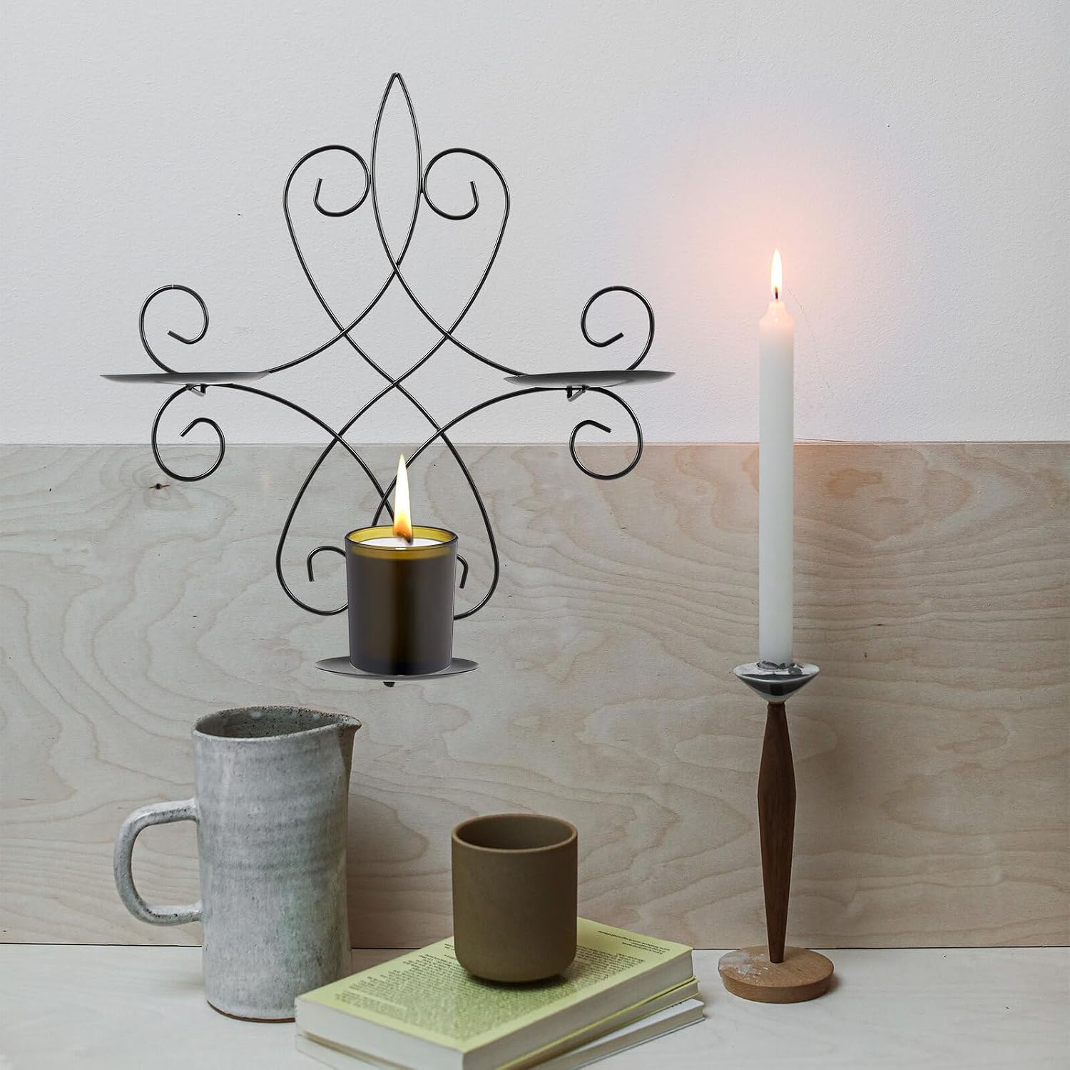 Black Iron Wall Hanging Candlestick Sconce Decorative Wall Art