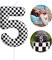 Vista 29 de Vela Temática de Coches de Carreras para Cumpleaños Número 2 Vela a Cuadros para Decoración de Fiesta de Cumpleaños Adorno de Tarta para Decoración