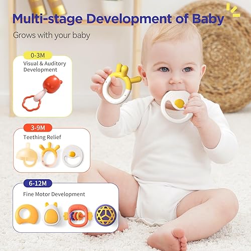 Miniatura 2 de Sonajeros para bebés, juguetes de dentición para bebés de 0 a 6 a 12 meses, para desarrollo sensorial, divertido y vibrante, juego de sonajeros