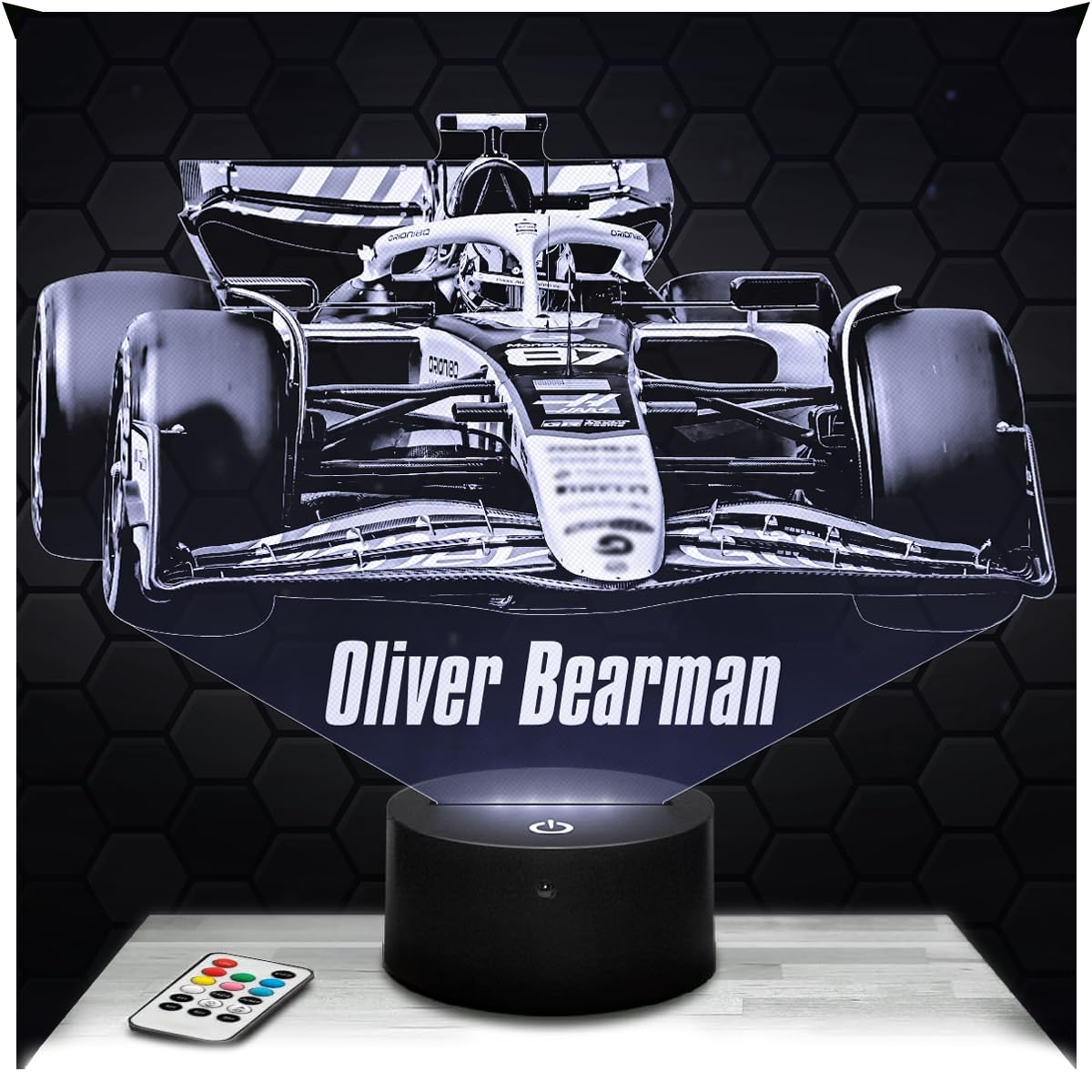 Lampephoto.fr - 3D Lamp Oliver Bearman F1 Driver, Touch LED Night Light, 3D Hologram Effect, Christmas Birthday Gift Idea for Men, Bedroom Decoration Object