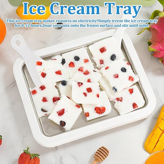 Rolled Ice Cream Maker with 2 Scrapers, Stainless Ice Cream Roll Maker for DIY Homemadeice Yogurt Sorbet, Fun Family Activity White