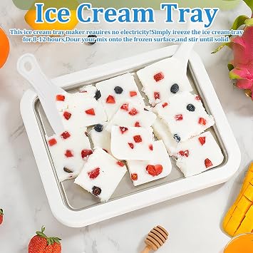 Rolled Ice Cream Maker with 2 Scrapers, Stainless Ice Cream Roll Maker for DIY Homemadeice Yogurt Sorbet, Fun Family Activity White