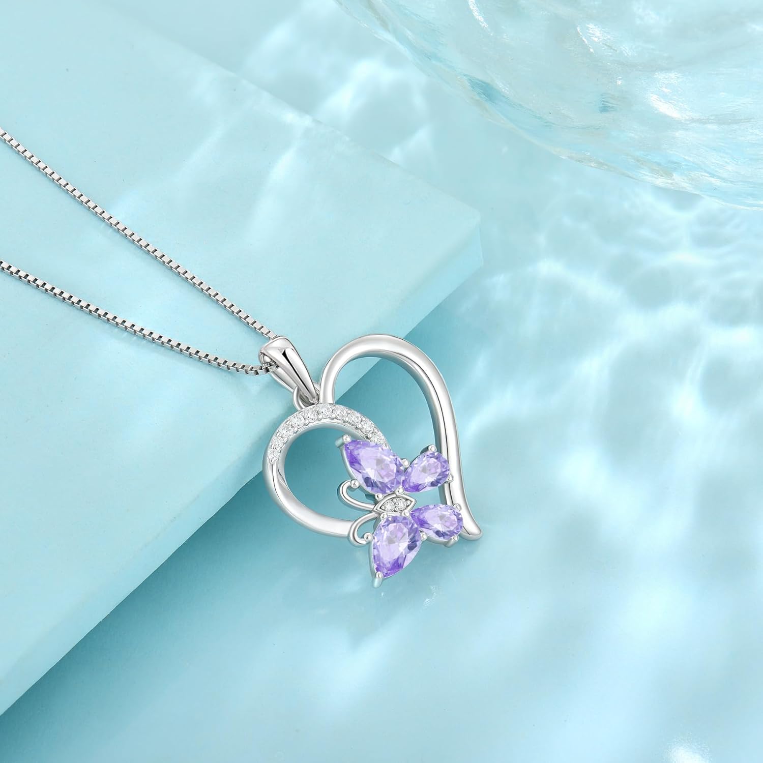 Heart Butterfly Necklace for Women 925 Sterling Silver Birthstone Jewelry Gifts for Her - Image 5