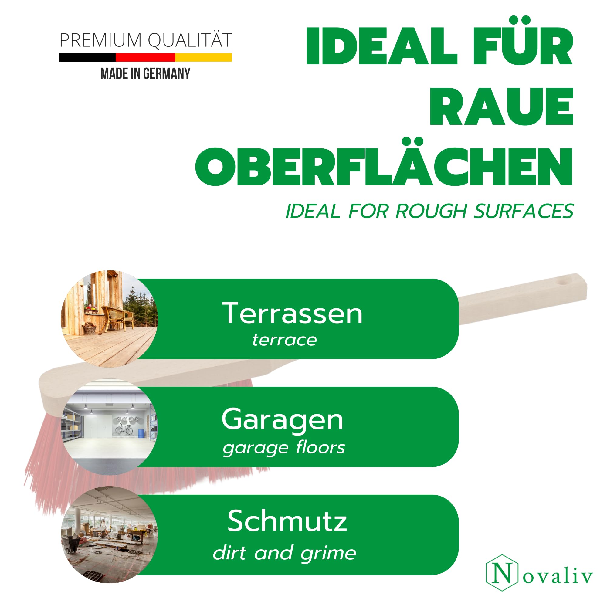 Novaliv 3X Handfeger mit langem Stiel I 45 cm I Elaston I Schneebesen Holz Schnee Feger Kehrwisch dust Brush