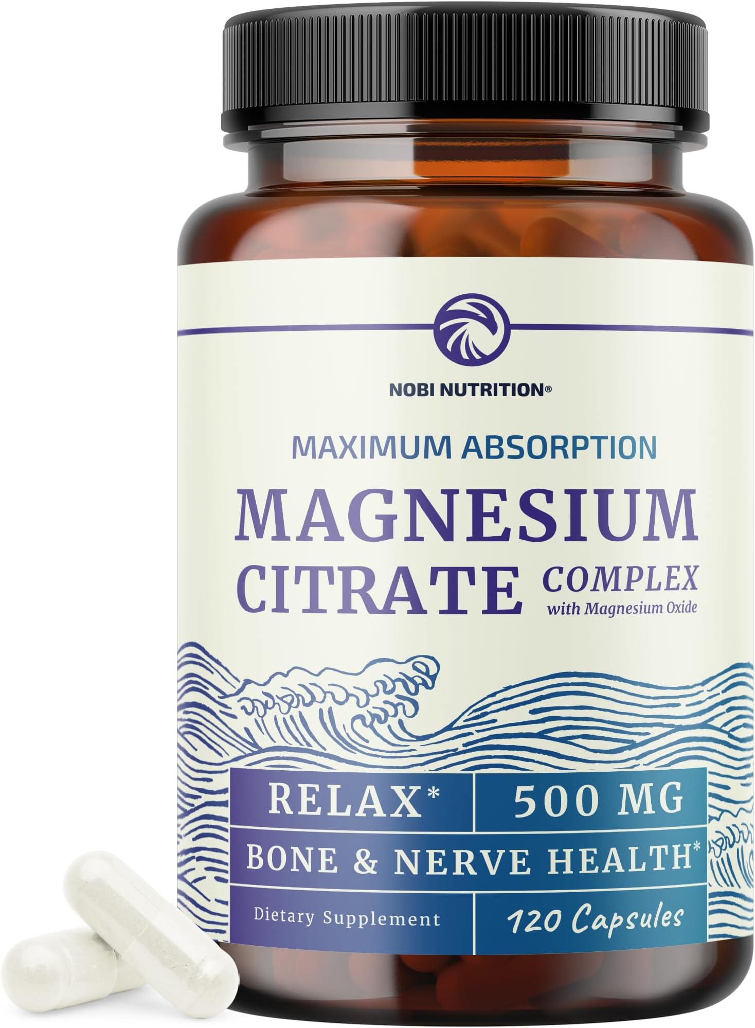 Magnesium Citrate 500 MG (120ct) for Calm & Relaxation | High Absorption Magnesium Supplement with Elemental Mag Oxide | Constipation & Digestion Support | Gluten-Free, Soy-Free | 4-Month Supply