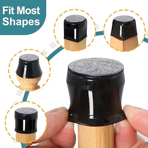 Miniatura 2 de Protectores de suelo para patas de silla, 24 piezas de fieltro de silicona negra, almohadillas para patas de muebles, cubiertas para pisos de madera