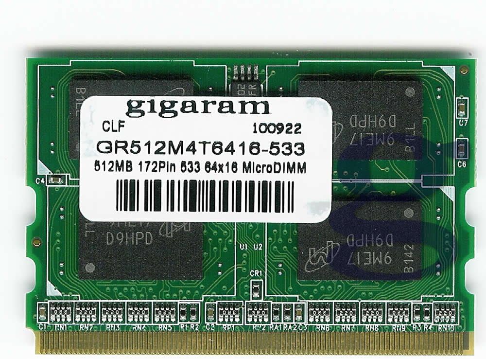 512MB 172pin PC2-4200(533Mhz) 64x16 DDR2 MicroDIMM