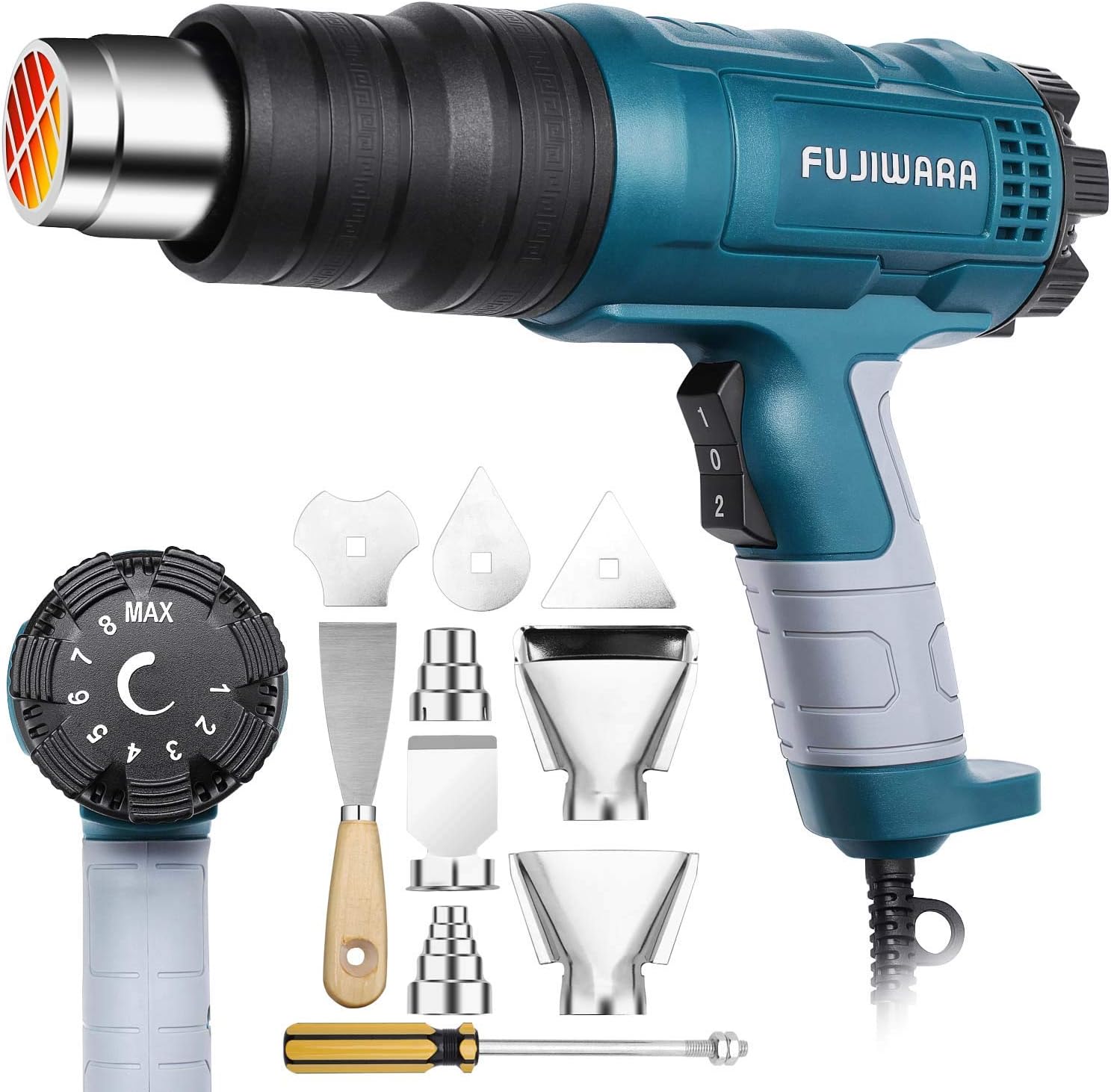 Heat Gun Kit 1500W with Variable Temperature 5 Nozzles, Adjustable Hot Air Gun 122℉-1022℉,Fast Heating for DIY Shrink PVC Tubing/Wrapping/Crafts, Stripping Paint(1500W Rear Cover Temp Adjust)