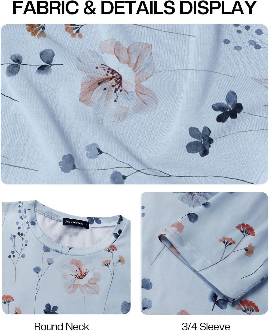 JUSTFASHIONNOW 3/4 Length Sleeve Tunic Tops for Women Loose Fit Dressy Casual Blouses Shirts with Asymmetrical Hem S-3XL - Image 6