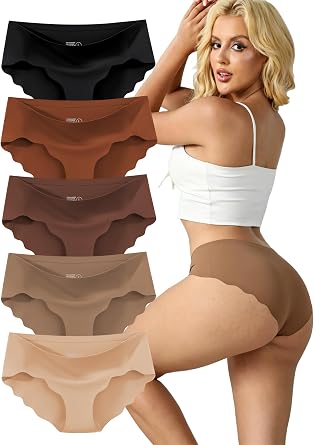 Seamless Underwear for Women Low Rise Hipster Wave Edge Sexy No Show Bikini Panties 5 Pack