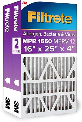 Filtrete Filtro de aire para horno de aire acondicionado, MPR 1550 DP, Healthy Living Ultra Allergen Deep Plisado, paquete de 2 (dimensiones reales