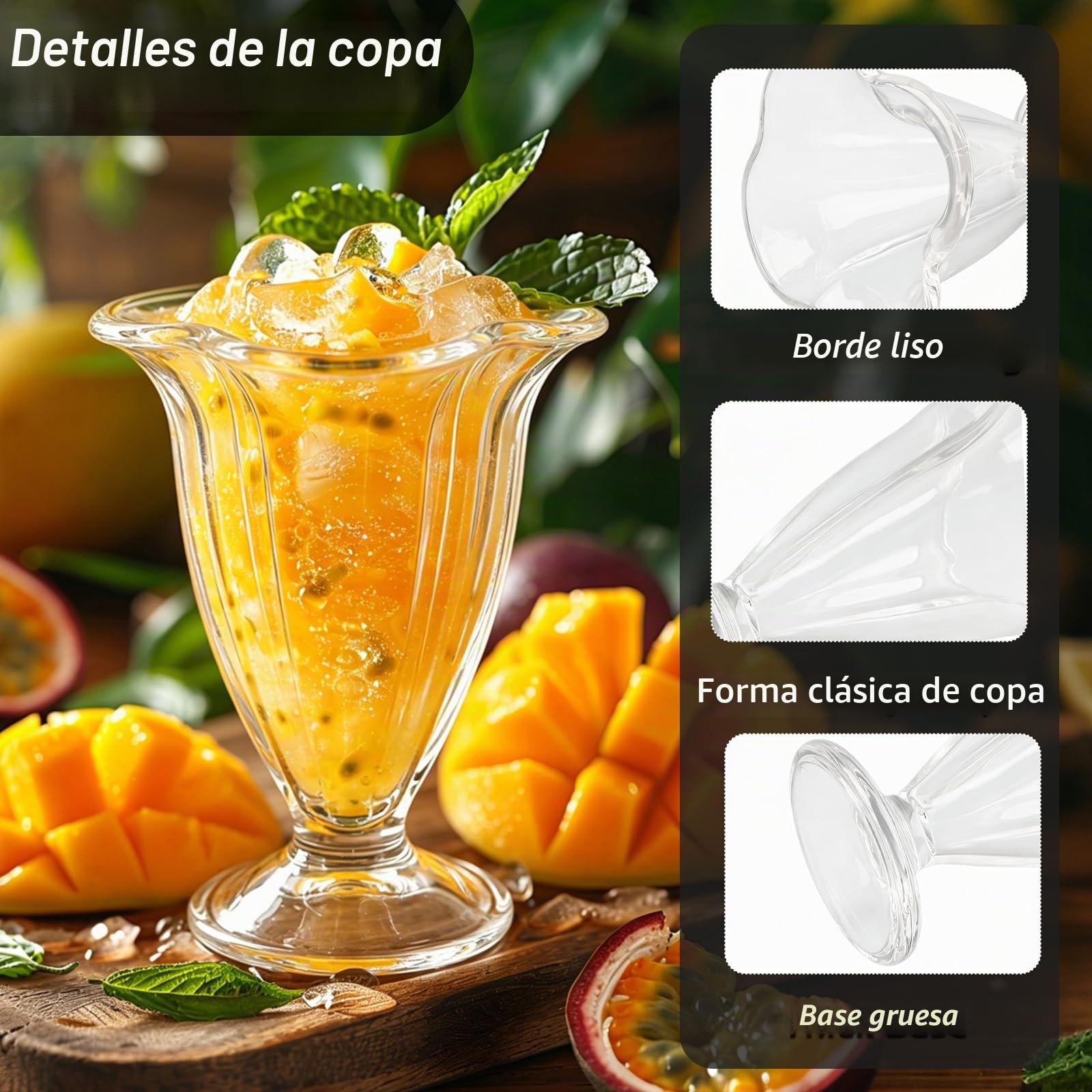 dellyy Vasitos para Postres, Juego de 6 Vasos de Helado, 150 ml Vasos de Cristal, Apto para Lavavajillas, Vaso Forma Copa para Helado, Yogur y Aperitivos