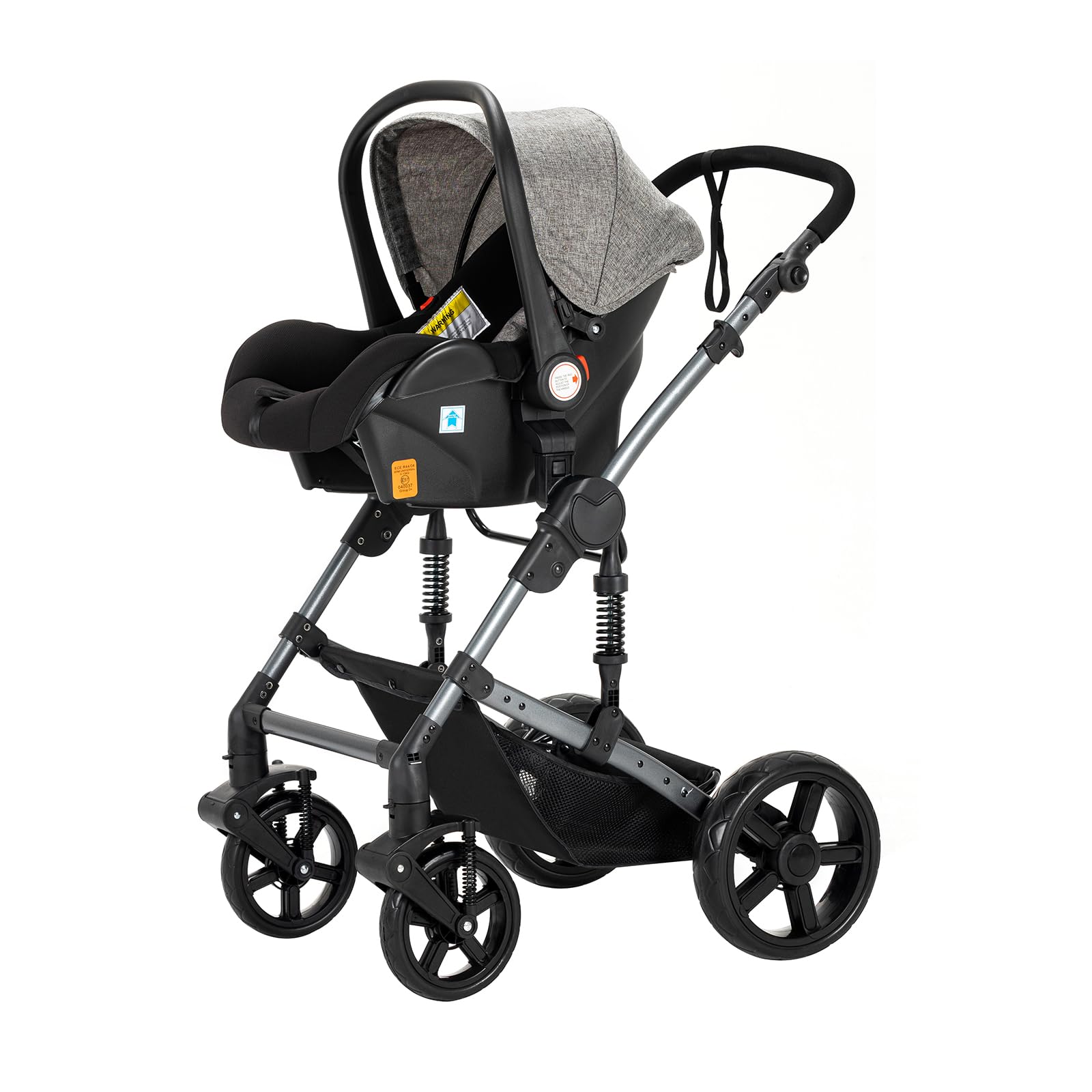 NADDLILY Passeggino Trio, Passeggino 3 in 1 con Spinta Reversibile a Due Vie, Trio Passeggino Neonati con Accessori, Carrozzina per Neonati con Design Portatile Pieghevole Un Clic (588 Grey)