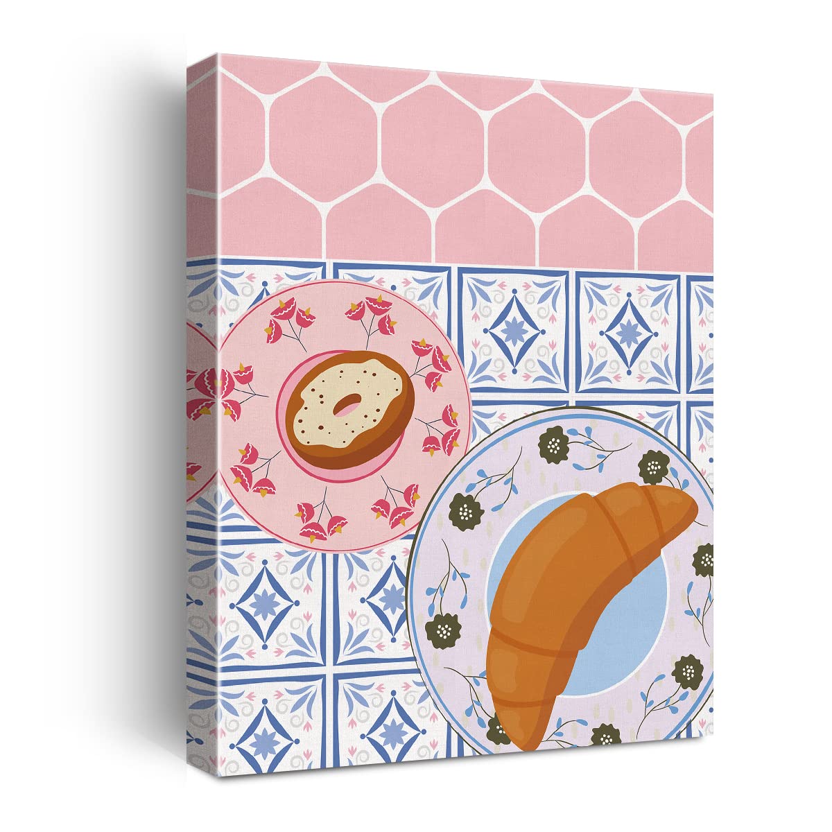 Coffee Croissant Breakfast Canvas Prints Wall Decor Retro Kitchen