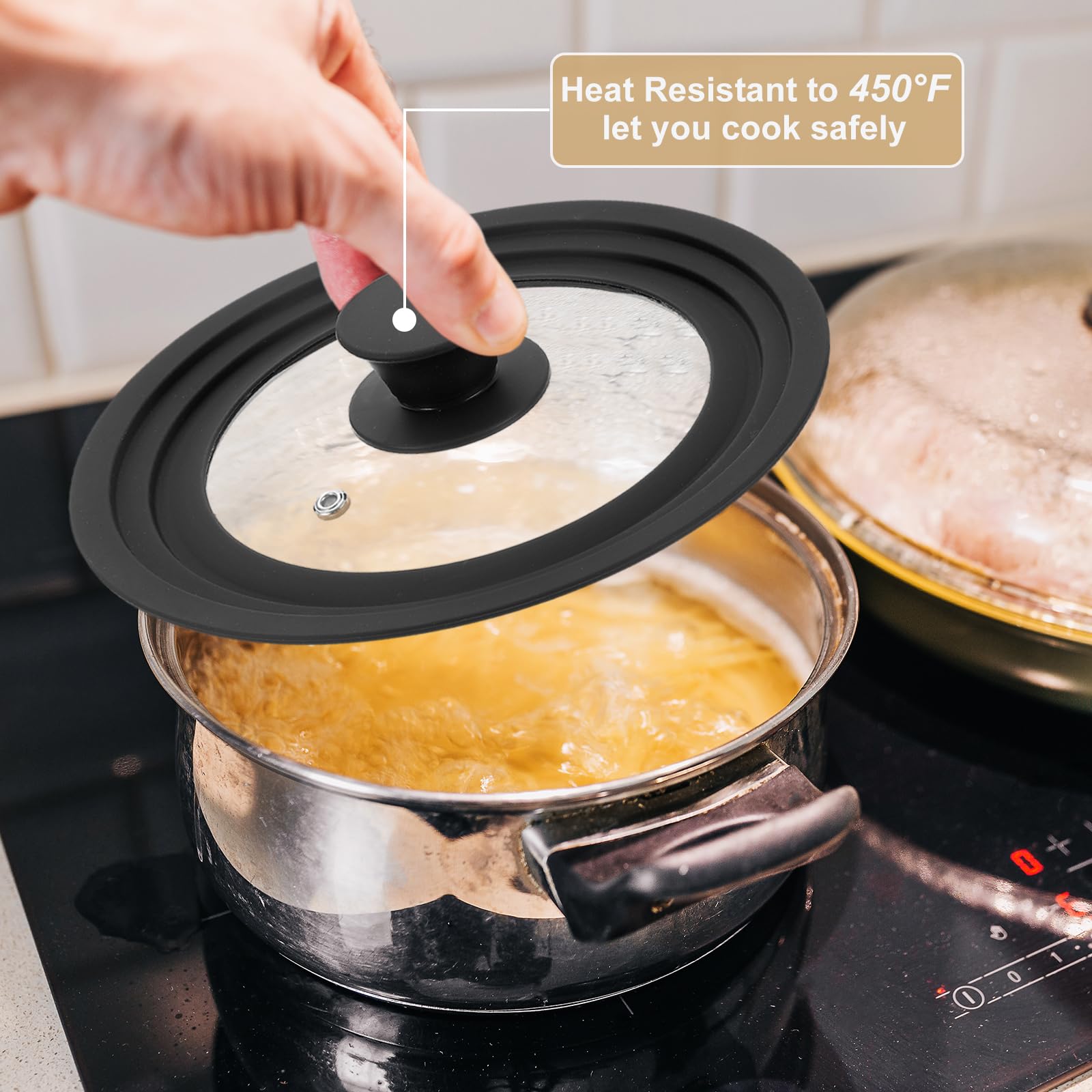uxcell 1 tapa universal para ollas de 8.5, 9.5, 10 pulgadas de diámetro, tapas de repuesto con borde de silicona resistente al calor, tapa de ventilación de vapor para ollas, sartenes, sartenes, color