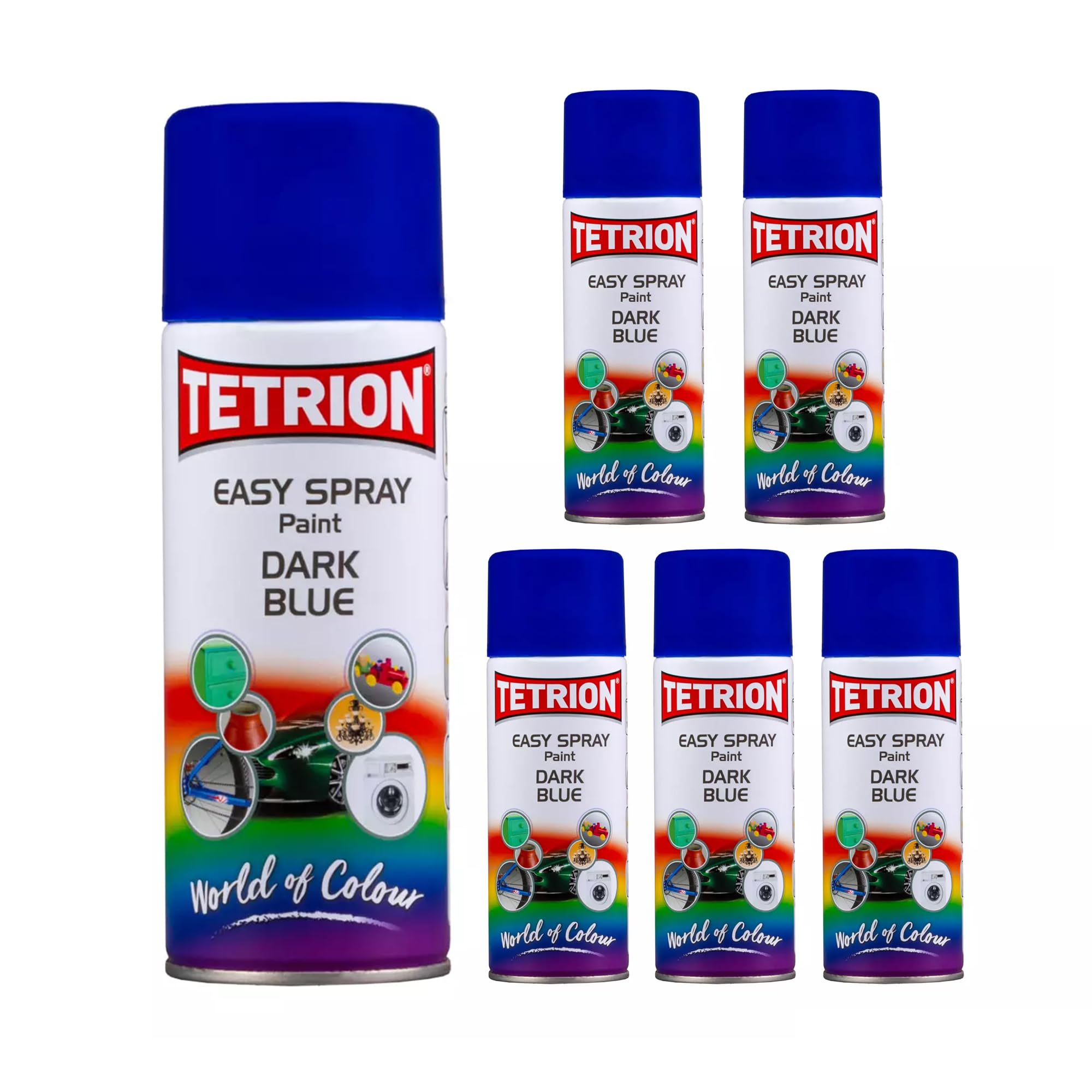 Tetrion Easy Spray Paint – Dark Blue 400ml (Pack of 6) -All-Purpose Fast Drying Acrylic Spray for Wood, Metal, Plastic, Ceramic &amp; More, Smooth Base Coat - Indoor &amp; Outdoor Use, 13.5 Oz
