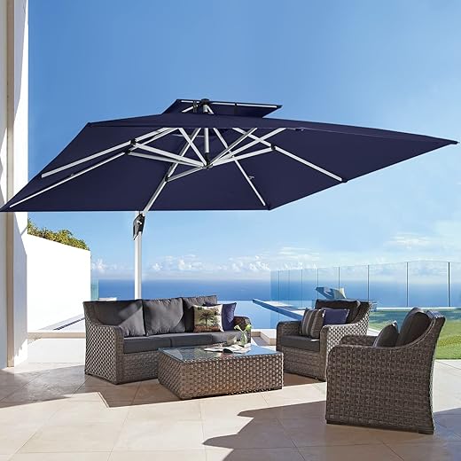 ABCCANOPY 10FT Cantilever Patio Umbrella Double Top Square Umbrella Outdoor Offset Umbrella with 360° Rotation,Navy Blue