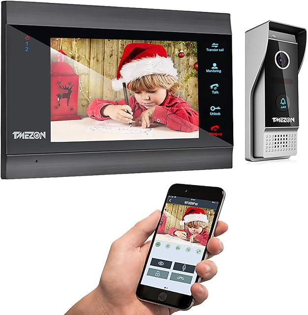 TMEZON 7 Inch Wireless/WiFi Smart IP Video Door Phone Intercom System Doorbell Entry System with 1200TVL Wired Door Camera for 1-Family House