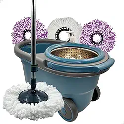 INMA, Mop Turbo, Mop Giratório, Mop Esfregão, Mop Inox, Mop 360°, Mop 16l Capacidade 14l, Mop Com Rodas, 3 Refil, Limpeza Chão, Limpeza Para Qualquer Piso, INMA Compatível Com TYJR (Azul)