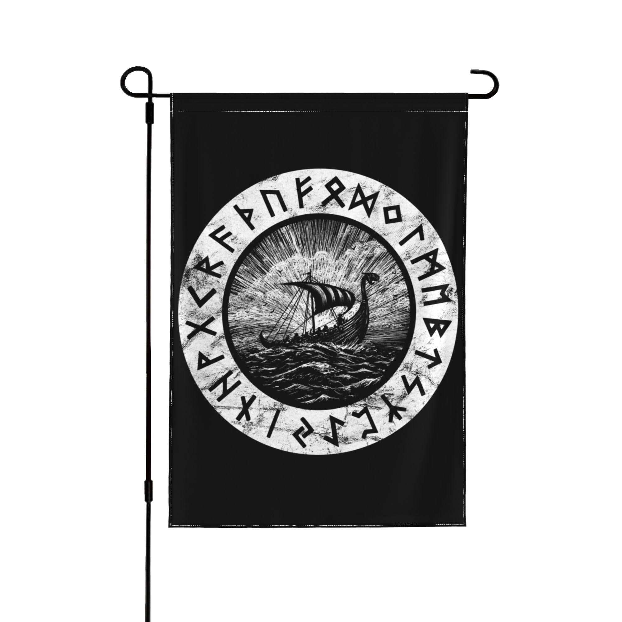 Outdoor Double Sided Garden Flag, Scandinavian Viking Warship Storm North Print, Home Decor Yard Lawn Hanging Flags 28x40inches (70x100cm)