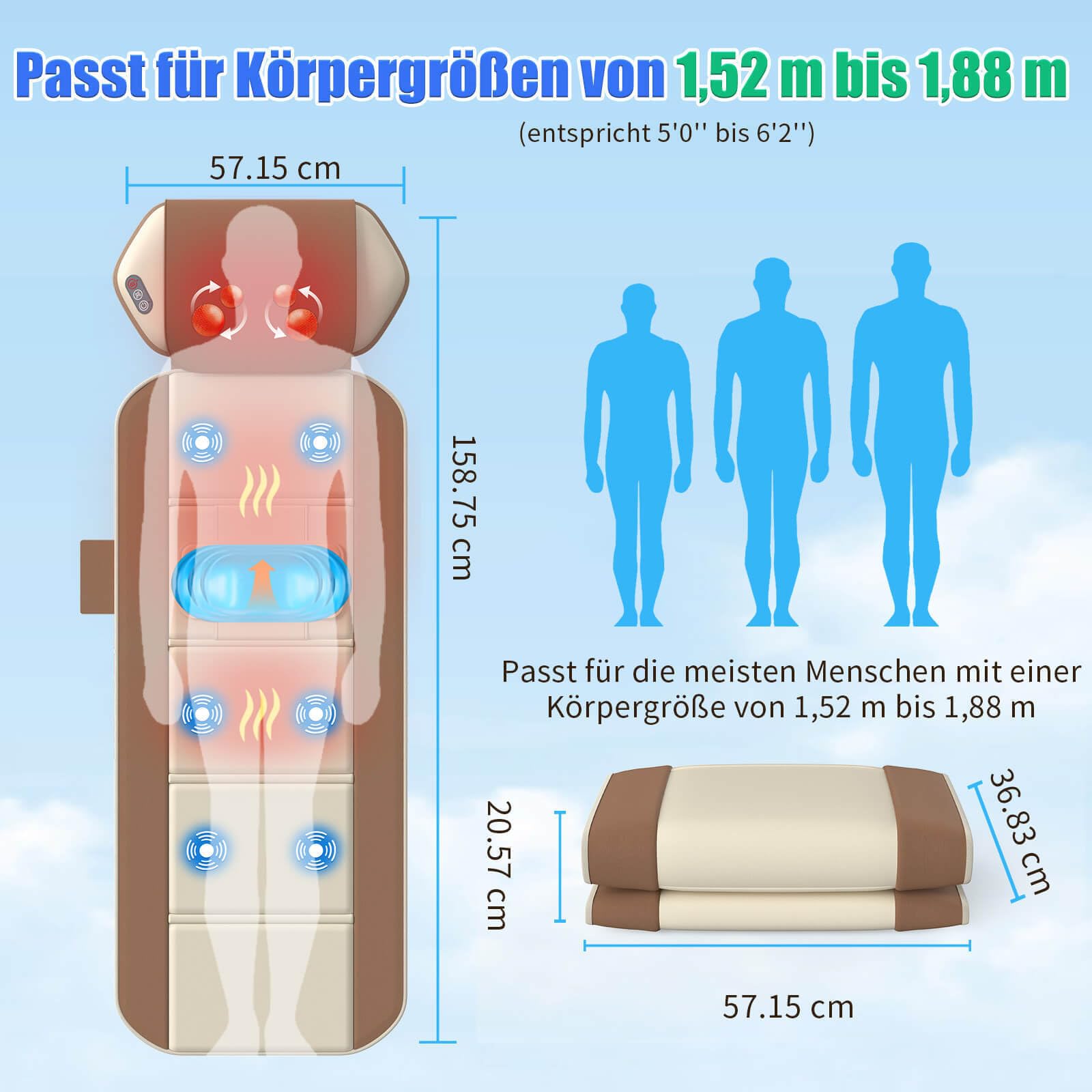 Alfombrilla de masaje de cuerpo completo con calor, almohadilla de masaje de espalda, tracción lumbar y relajación, calefacción de cuerpo completo, 4 modos de masaje y 6 motores más silenciosos