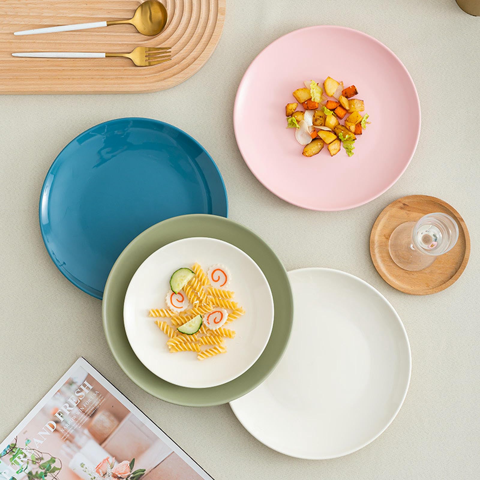 Western Home - Plato minimalista de cerámica para ensalada de carne y pasta - rosa - plato de 9 pulgadas de profundidad
