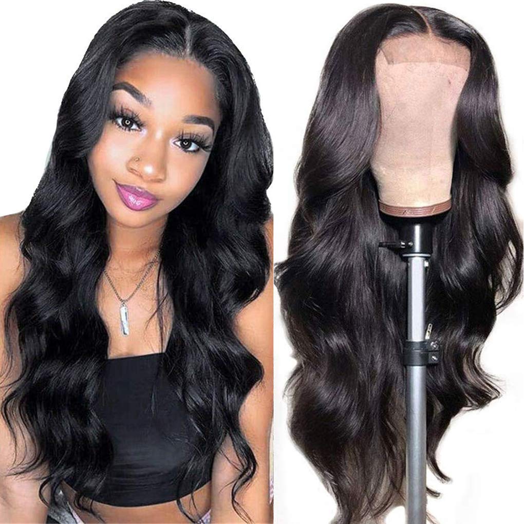 Body Wave Lace Front Wig Human Hair 4x4 Lace Closure Wigs Human Hair Brazilian Body Wave Lace Closure Wigs with Baby Hair 150% Density Human Hair Wigs for Black Women (28 inch, 4x4 Lace wig)