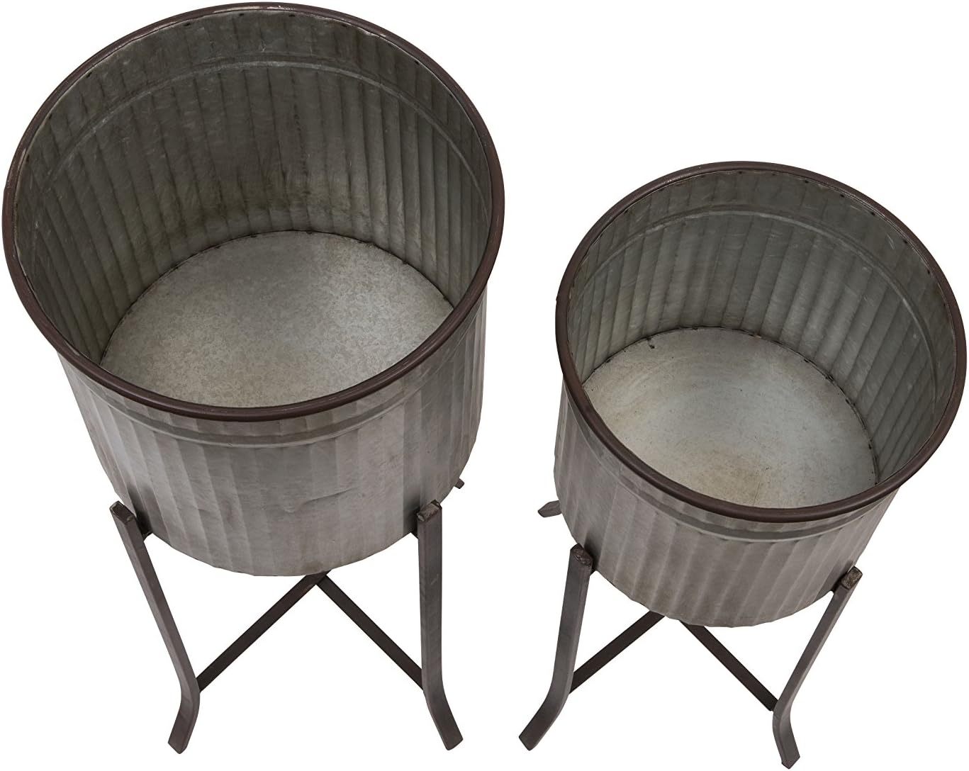 Creative Co-Op Corrugated Metal Planters on Stands (Set of 2 Sizes), Silver, 2 Count : Patio, Lawn & Garden