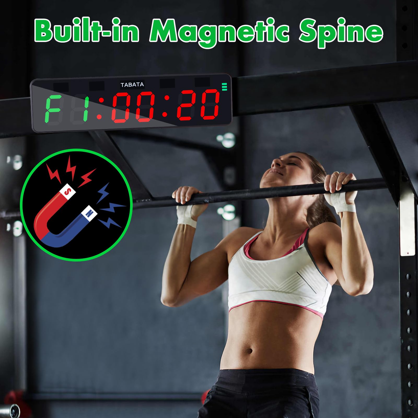 PELLOR Temporizador Multifunción para Gimnasio - Portátil Reloj Cronómetro LED con Potente Imán, 5 Niveles Brillo, Cuenta Regresiva/Progressiva, Timer per Intervalli Fitness para Casa/Garaje/Boxeo