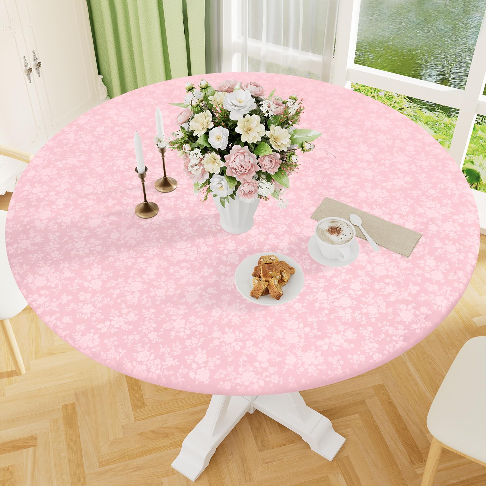 Smiry Waterproof Heavy Duty Vinyl Fitted Tablecloth for 57"-68" Round Table