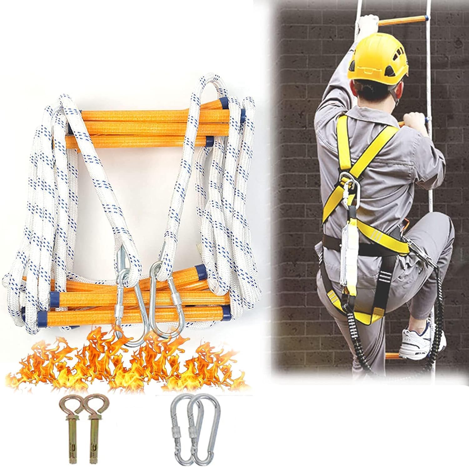 Scala antincendio, Scala di Sicurezza in Corda, Scala di Sicurezza in Corda, capacità Fino a 420 kg, con Ganci, Resistenza allo Strappo