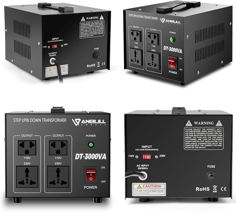 Anbull DT-2000W Toroid Transzformátor Feszültségátalakító - 110V-230V Konverter, Fel-Le Átalakító, 50-60 Hz, 2000VA Teljesítmény