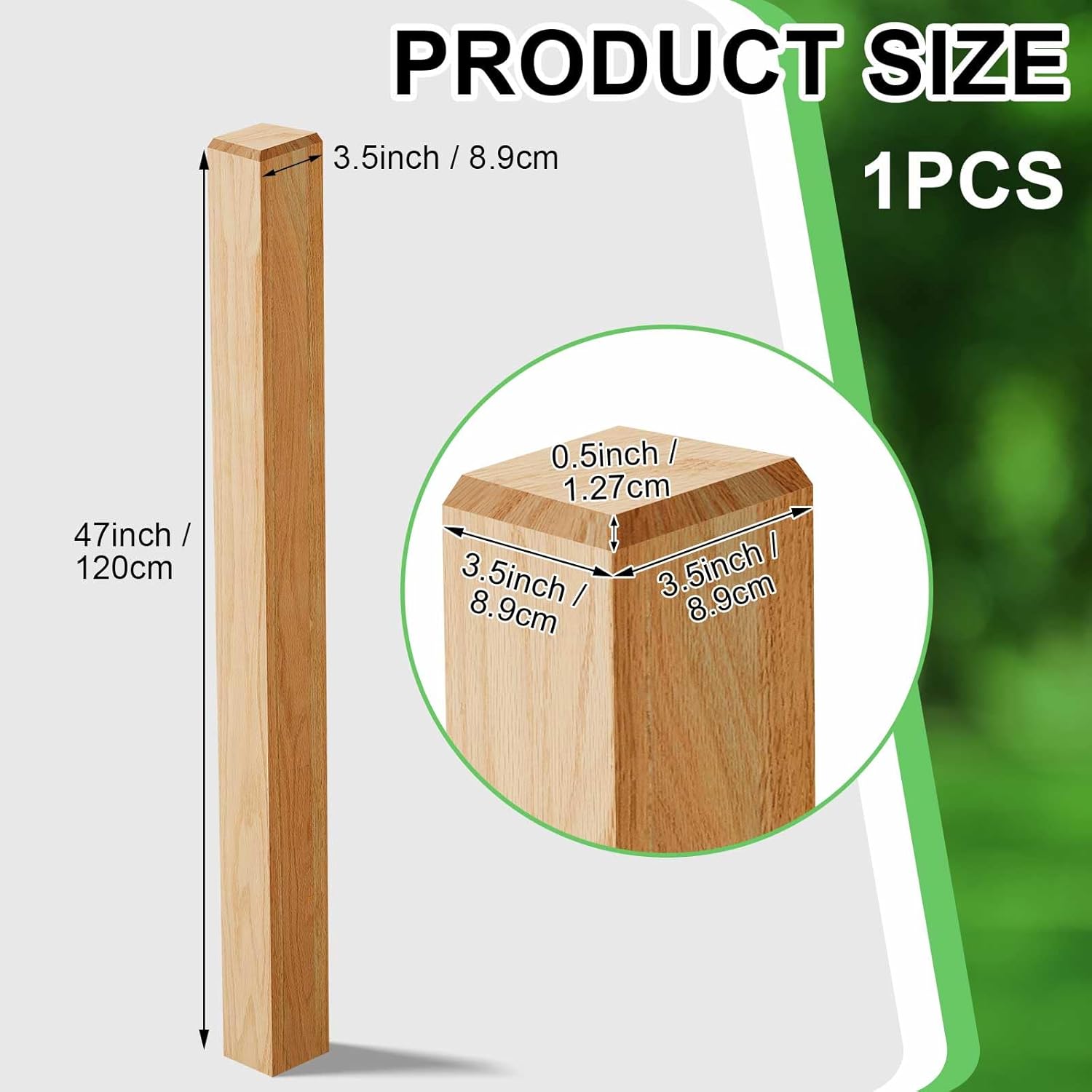 CroBlissful 1 Pcs Red Oak Stair Newel Post 3.5 x 48 Inches, Solid Wood Square Stair Post with Top Chamfer Design, Red Oak Wood Balusters for Interior Staircase Railing Newels Remodeling and Handrails