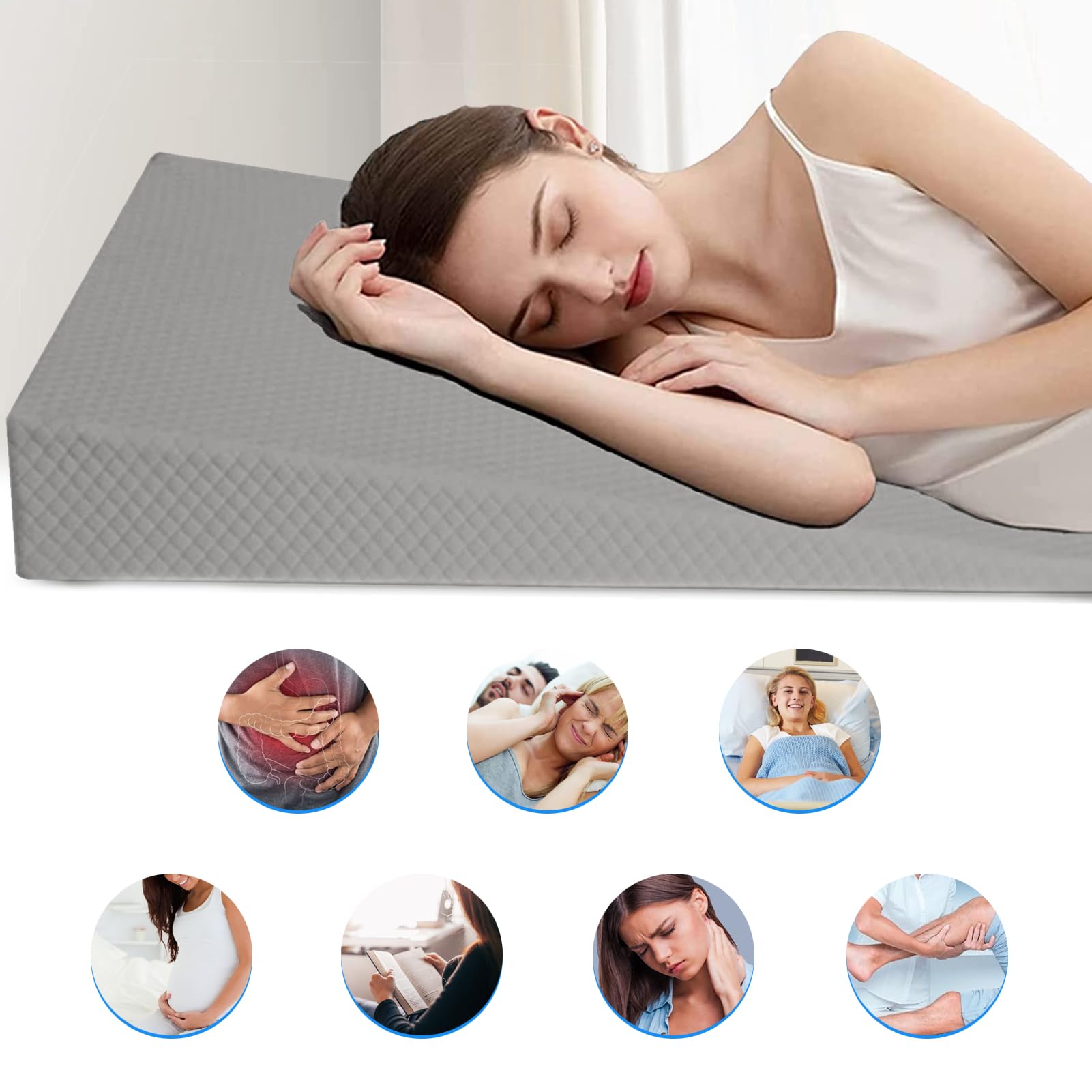 Almohada de cuña para cama, cinturón de espuma triangular para rodilla, pierna pequeña, lectura, maternidad (gris)